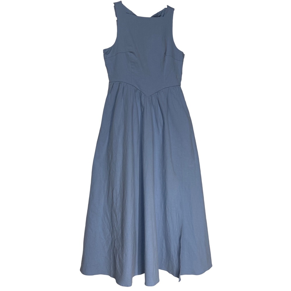 ASTR The Label Bow Back Apron Dress Basque Waist Sleeveless Blue Size M